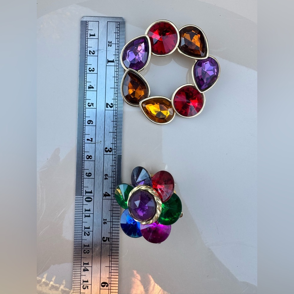 Colorful Faceted Rhinestone Brooch Set - Picture 3 of 7
